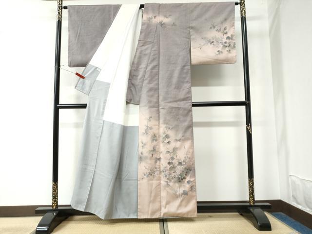平和屋着物●訪問着 紬地 作家物 手描き 南天花文 正絹 逸品 CAAW8033yc