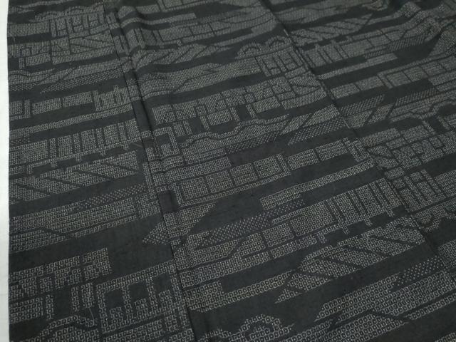 平和屋着物●結城紬 80亀甲 霞吉祥文 黒地 正絹 逸品 CAAW8070yc