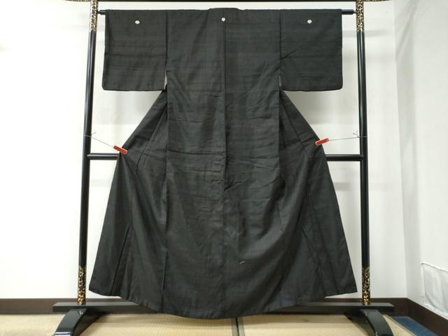 平和屋着物●上質な紬 色無地 黒地 正絹 逸品 CAAW8170yc