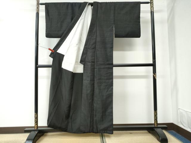 平和屋着物●上質な紬 色無地 黒地 正絹 逸品 CAAW8170yc