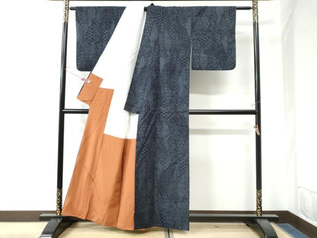 平和屋着物●結城紬 100亀甲 よろけ縞 吉祥文 正絹 逸品 CAAW8270yc
