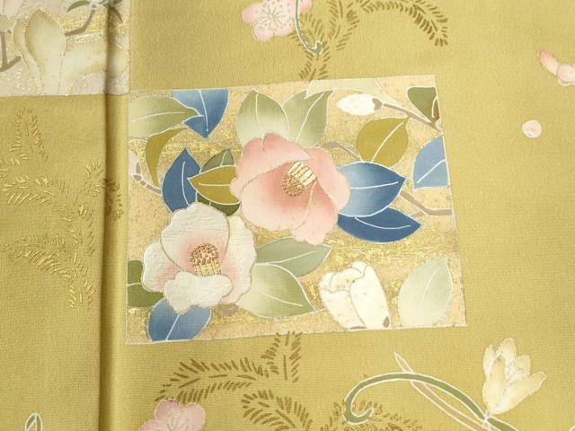 平和屋着物●訪問着 色紙椿枝花文 金彩 正絹 逸品 CAAW8354yc