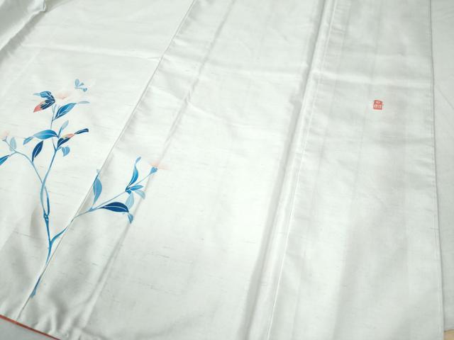 平和屋着物●訪問着 白山紬 友禅 作家物 枝花文 正絹 逸品 CAAW8410yc