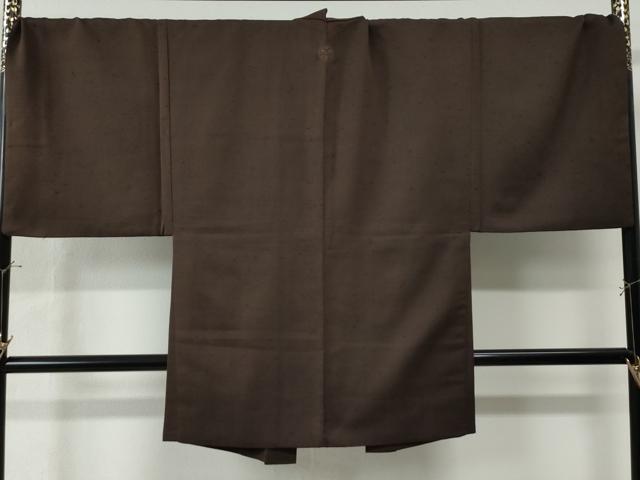 平和屋着物●男性 紬 アンサンブル 色無地 黒茶色 キングサイズ 正絹 逸品 CAAW8477yc