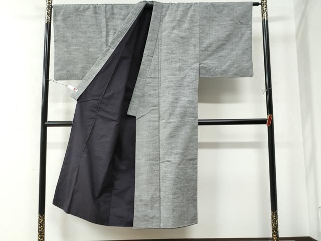 平和屋着物●男性 紬 髭紬羽織セット 色無地 灰青色 正絹 逸品 CAAW8478yc