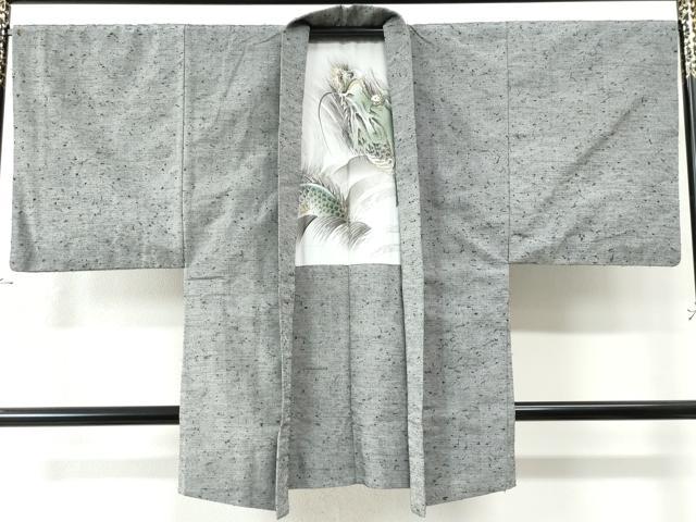 平和屋着物●男性 紬 髭紬羽織セット 色無地 灰青色 正絹 逸品 CAAW8478yc