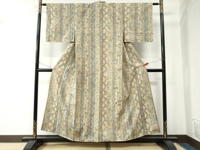 平和屋着物●小千谷紬 100亀甲 花唐草文 やまと誂製 正絹 逸品 未使用 CAAW8526yc