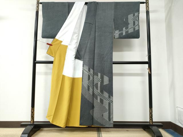 平和屋着物●訪問着 江戸小紋 鮫小紋柄 道長吉祥文 黒地 正絹 逸品 CAAW8536yc
