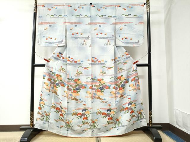 平和屋着物●訪問着 刺繍 霞風景草花文 暈し染め 正絹 逸品 CAAW8589yc