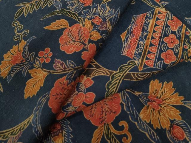 平和屋着物●上質な小紋 紬地 型染め 更紗花唐草文 正絹 逸品 未使用 CAAW8632yc