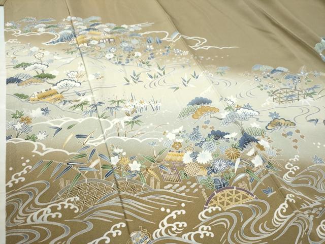 平和屋着物●豪華色留袖 立波籬松竹梅風景文 暈し染め 金彩 正絹 逸品 CAAW8637yc