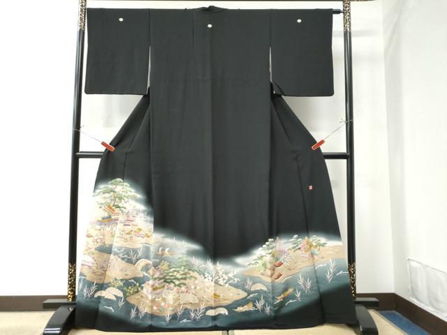 平和屋着物●本加賀友禅作家 中政雄 黒留袖 浜松渡り橋風景文 暈し染め ロング丈 正絹 逸品 CAAW8656yc