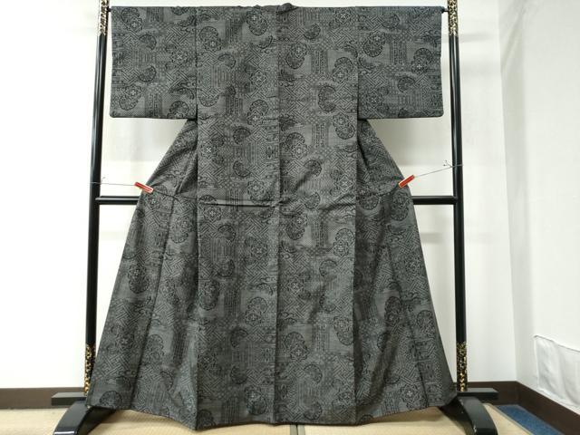 平和屋着物●本場大島紬 7マルキ 吉祥花文 正絹 逸品 CAAW8698yc