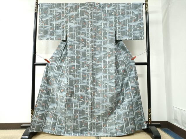 平和屋着物●上質な紬 霞笹竹文 小田急百貨店扱い 正絹 逸品 CAAW8734yc