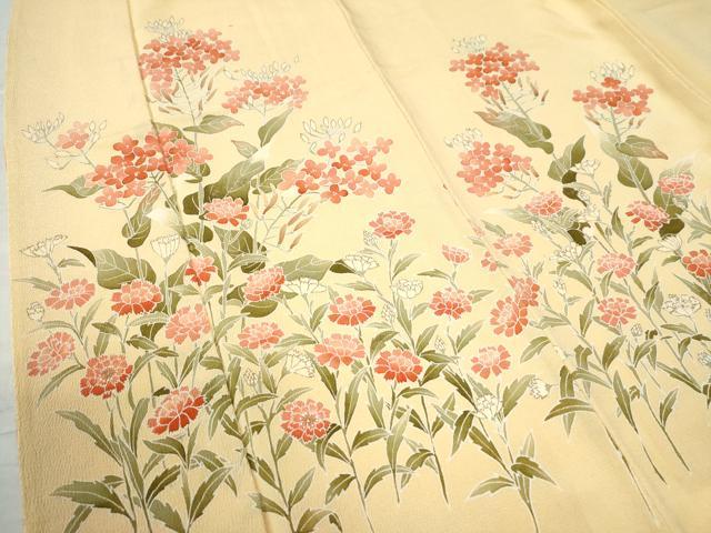 平和屋着物●訪問着 草花文 鬼しぼ縮緬 正絹 逸品 CAAW8739yc