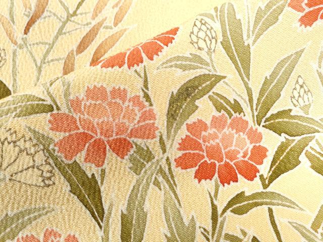 平和屋着物●訪問着 草花文 鬼しぼ縮緬 正絹 逸品 CAAW8739yc