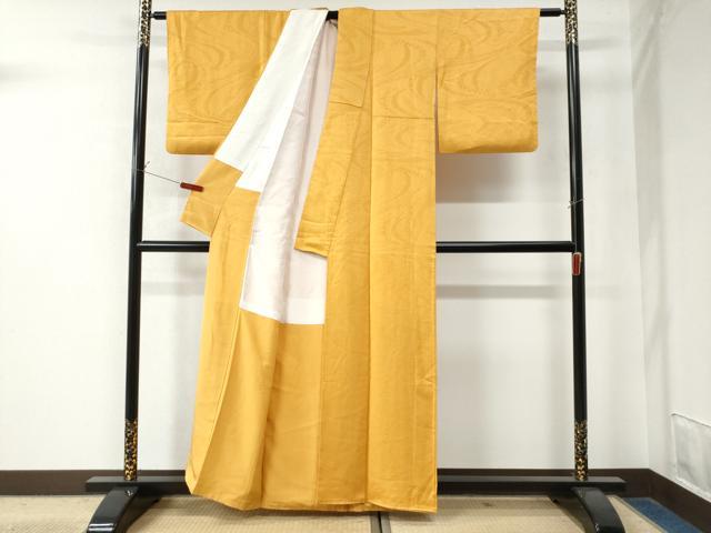平和屋着物●上質な色無地 鬘帯吉祥地紋 柑子色 正絹 逸品 CAAW8760yc