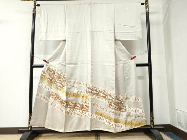 平和屋着物●豪華色留袖 駒刺繍 色紙双鶴花唐草文 金彩 正絹 逸品 CAAW8784yc