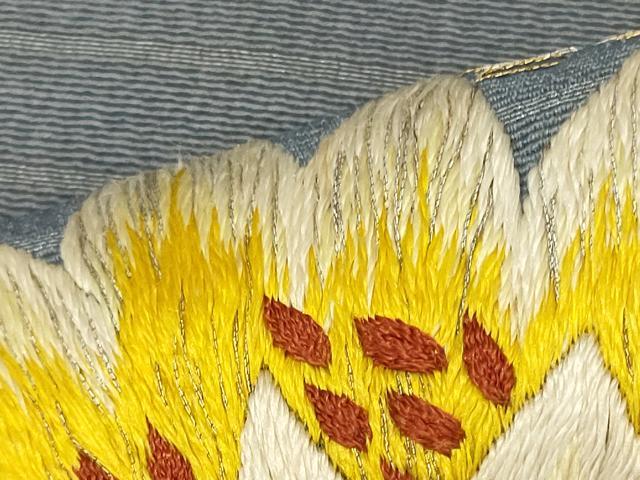 平和屋着物*夏物 アンティーク 大正ロマン 八寸名古屋帯 一重帯 刺繍 蓮 金銀糸 正絹 逸品 CAAW8968oy