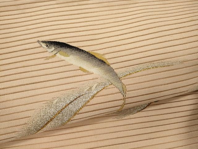 平和屋着物*夏物 アンティーク 大正ロマン 八寸名古屋帯 一重帯 絽綴れ 魚 金銀糸 正絹 逸品 CAAW8969oy