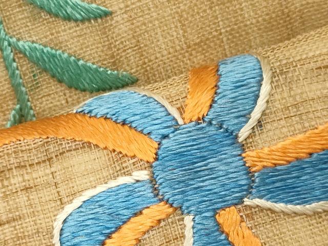 平和屋着物*夏物 九寸名古屋帯 総刺繍 草花文 麻 逸品 CAAW8986oy