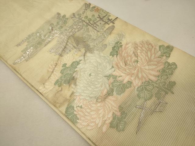 平和屋着物*夏物 アンティーク 大正ロマン 丸帯 塩瀬 風景花文 銀糸 正絹 逸品 CAAW8994oy
