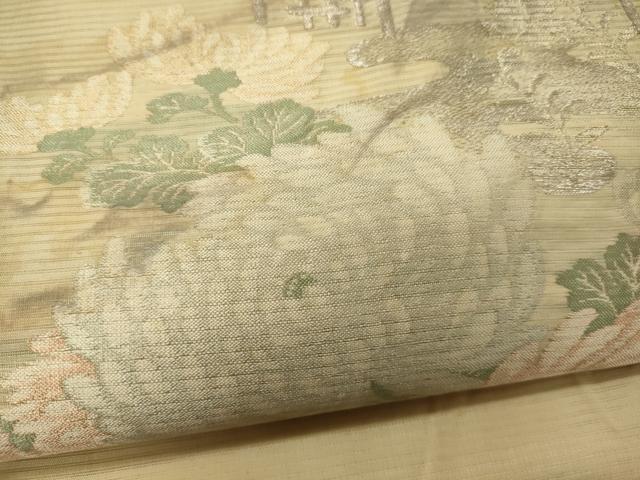平和屋着物*夏物 アンティーク 大正ロマン 丸帯 塩瀬 風景花文 銀糸 正絹 逸品 CAAW8994oy