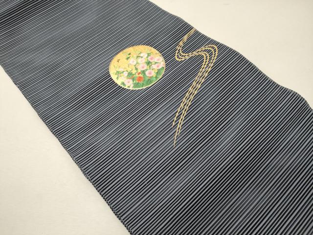 平和屋着物*夏物 八寸名古屋帯 刺繍 絽綴れ 流水草花丸文 金彩 正絹 逸品 CAAW9008oy