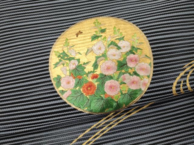 平和屋着物*夏物 八寸名古屋帯 刺繍 絽綴れ 流水草花丸文 金彩 正絹 逸品 CAAW9008oy
