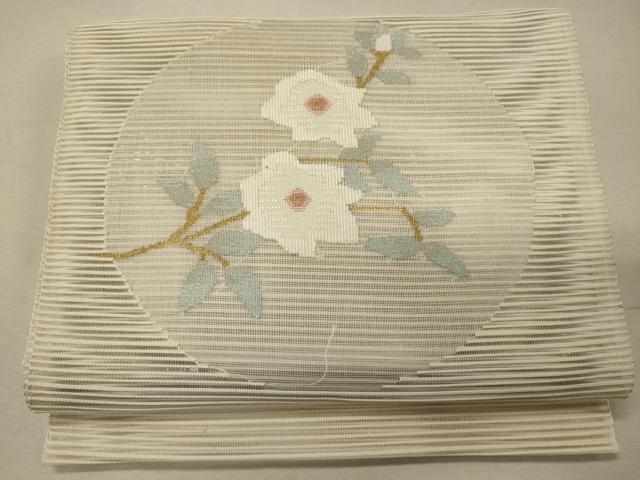 平和屋着物*夏物 八寸名古屋帯 絽綴れ 枝花丸文 金糸 正絹 逸品 未使用 CAAW9010oy