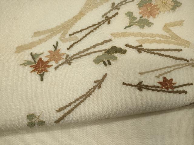 平和屋着物*夏物 明綴れ 九寸名古屋帯 束ね熨斗松葉花文 金糸 正絹 逸品 CAAW9011oy