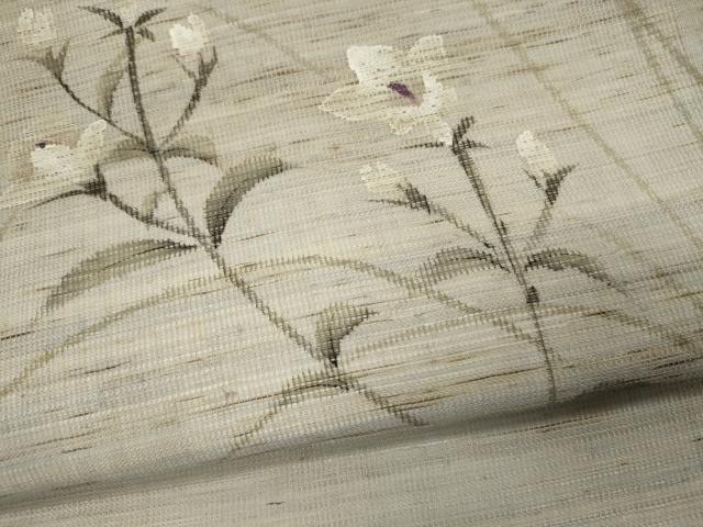 平和屋着物*夏物 九寸名古屋帯 手描き 草花文 麻 逸品 CAAW9017oy