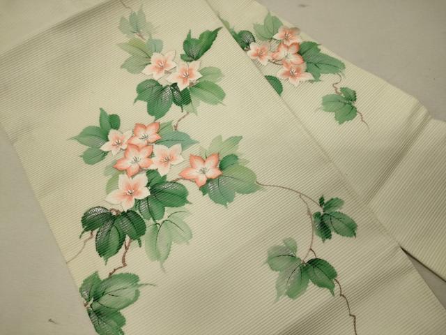 平和屋着物*夏物 九寸名古屋帯 作家物 刺繍 草花文 銀彩 正絹 逸品 CAAW9032oy