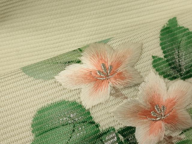 平和屋着物*夏物 九寸名古屋帯 作家物 刺繍 草花文 銀彩 正絹 逸品 CAAW9032oy