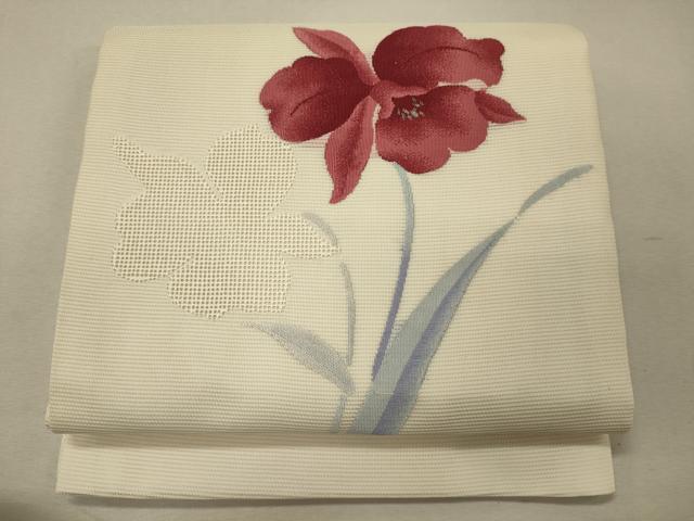 平和屋着物*夏物 九寸開き名古屋帯 草花文 銀糸 正絹 逸品 未使用 CAAW9035oy