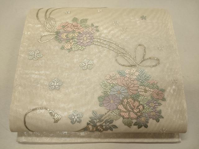 平和屋着物*夏物 太鼓柄袋帯 総刺繍 草花文 金糸 正絹 逸品 未使用 CAAW9055oy