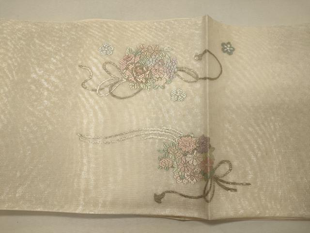 平和屋着物*夏物 太鼓柄袋帯 総刺繍 草花文 金糸 正絹 逸品 未使用 CAAW9055oy