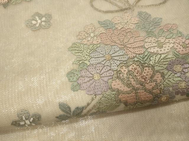 平和屋着物*夏物 太鼓柄袋帯 総刺繍 草花文 金糸 正絹 逸品 未使用 CAAW9055oy