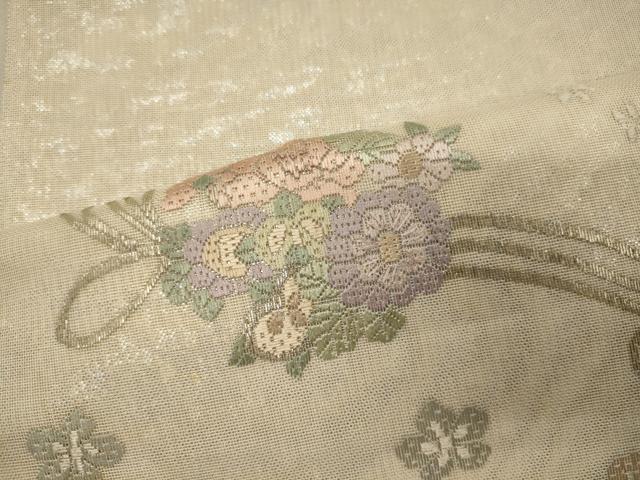平和屋着物*夏物 太鼓柄袋帯 総刺繍 草花文 金糸 正絹 逸品 未使用 CAAW9055oy