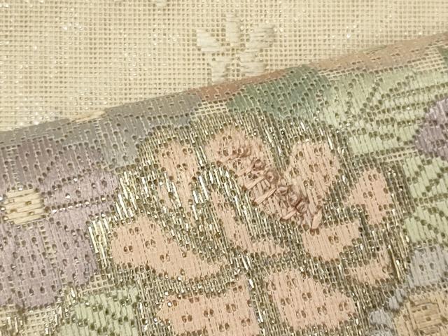 平和屋着物*夏物 太鼓柄袋帯 総刺繍 草花文 金糸 正絹 逸品 未使用 CAAW9055oy