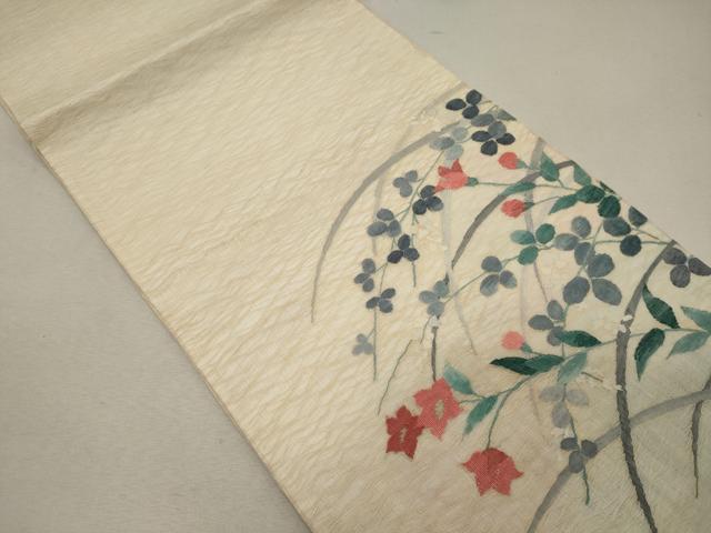 平和屋着物*夏物 太鼓柄袋帯 すくい織 草花文 金糸 正絹 逸品 CAAW9070oy