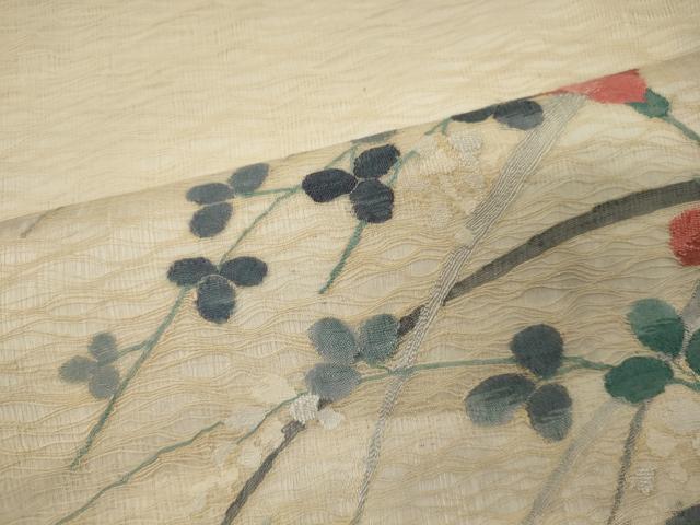 平和屋着物*夏物 太鼓柄袋帯 すくい織 草花文 金糸 正絹 逸品 CAAW9070oy