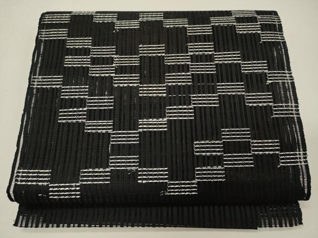 平和屋着物*夏物 八寸名古屋帯 幾何学文 黒地 正絹 逸品 CAAW9091oy