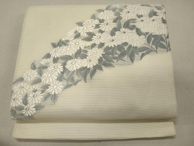 平和屋着物*夏物 九寸開き名古屋帯 唐織 草花文 銀糸 正絹 逸品 CAAW9099oy