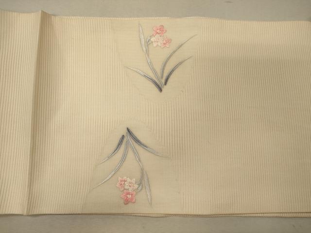 平和屋着物*夏物 九寸開き名古屋帯 刺繍 草花文 正絹 逸品 CAAW9110oy