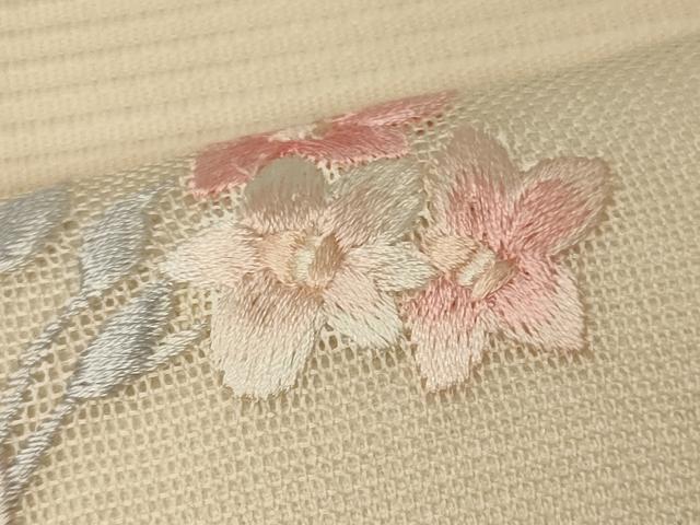 平和屋着物*夏物 九寸開き名古屋帯 刺繍 草花文 正絹 逸品 CAAW9110oy