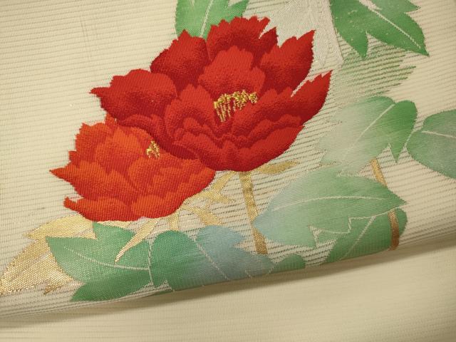 平和屋着物*夏物 九寸開き名古屋帯 草花文 金銀糸 正絹 逸品 CAAW9118oy