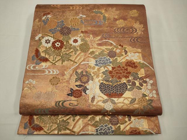 平和屋着物◎六通柄袋帯 唐織 舞蝶飾花文 金糸 正絹 逸品 CAAW9234qe