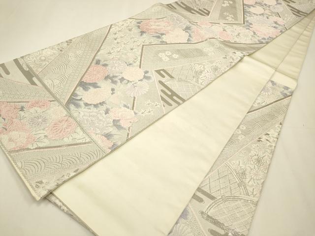 平和屋着物◎六通柄袋帯 唐織 彩華精繍文 プラチナ箔 正絹 逸品 CAAW9244qe