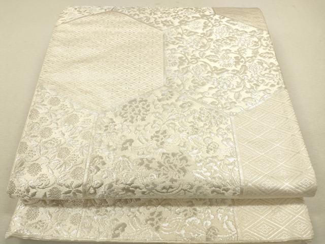 平和屋着物◎六通柄袋帯 唐織 亀甲花文 銀糸 正絹 逸品 CAAW9286qe